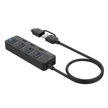 Onten 7-Port USB Hub for Connecting Multiple Devices Daily — compact black hub with USB-C and 4 USB-A ports for drives and charging