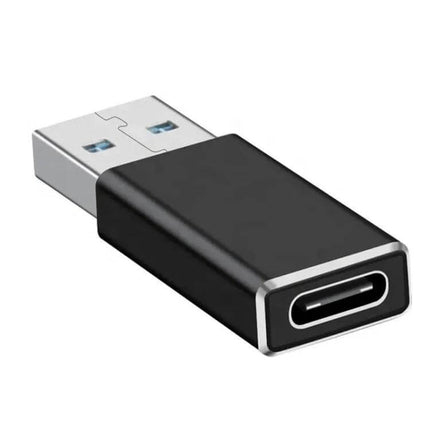 USB-C to USB Adapter for Connecting and Transferring Data - compact black USB-C to USB plug-and-play adapter for charging and data transfer