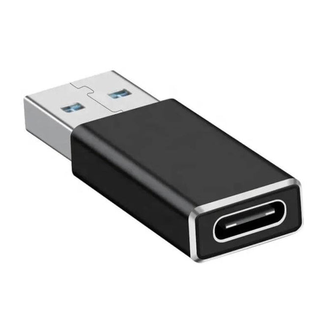 USB-C to USB Adapter for Connecting and Transferring Data - compact black USB-C to USB plug-and-play adapter for charging and data transfer