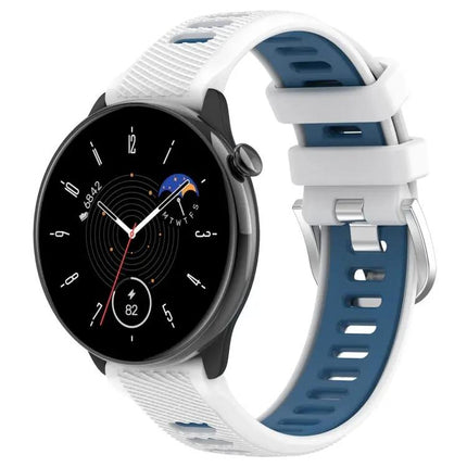 Two-Tone Silicone Watch Band Steel Buckle 20mm 42mm 47mm