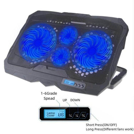 Foldable Aluminum Cooling Pad for Gaming Laptops with Four Fans - foldable 17-inch laptop cooler with two 14cm and two 7cm LED fans