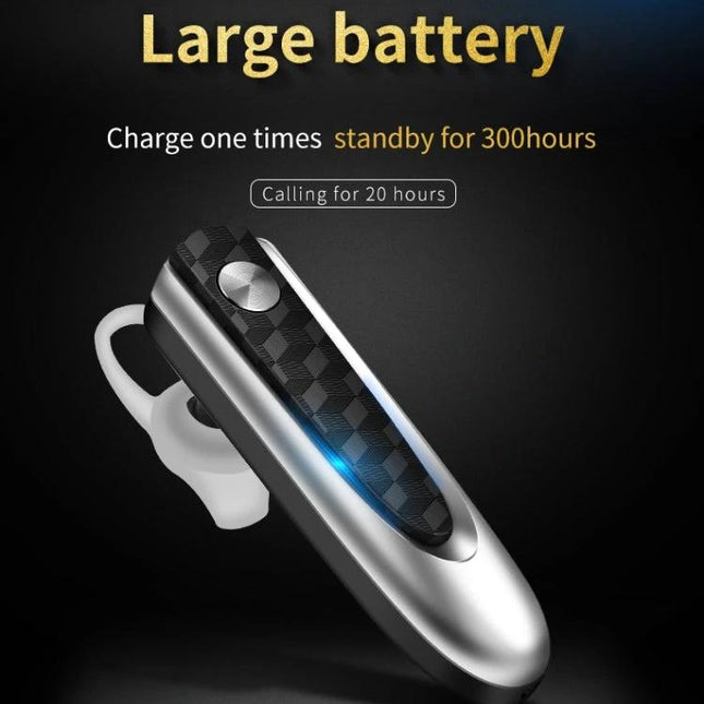 Fineblue Compact Bluetooth Earbud For Commuting And Hands Free Calls black single-ear design showing large battery and long standby