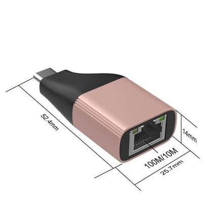 Onten UC101 Type-C Ethernet Adapter for Laptop Connectivity - rose gold USB-C to RJ45 compact adapter 100M/10M wired network