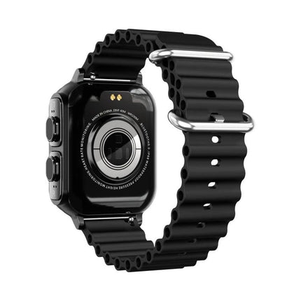 A Smart Watch for Everyday Health and Activity Tracking - black silicone band back view showing sensors and side buttons