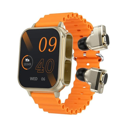A Smart Watch for Everyday Health and Activity Tracking - orange strap smartwatch showing steps, time, and sleep icons