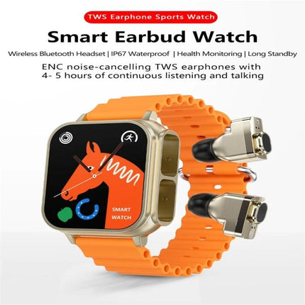 A Smart Watch for Everyday Health and Activity Tracking - orange silicone band smartwatch with earbud TWS headset, sleep and activity monitoring