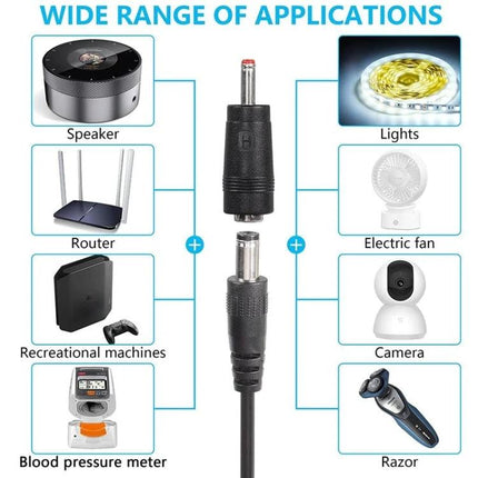 USB 5V to 12V Power Converter Cable for Everyday Devices - image showing compatible devices like router, camera, lights, fan, speaker (wide range of applications)