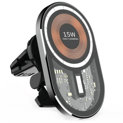 Transparent Car Magnetic Wireless Charger With LED Night Light - transparent 15W magnetic car wireless charger with LED ring and aluminum body
