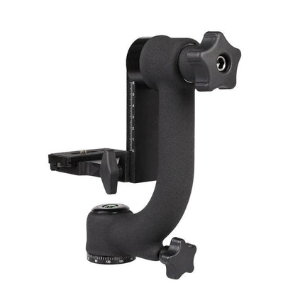 Gimbal Tripod Ball Head for Horizontal Camera Stability shown in matte black with quick-release plate and damping adjustment knobs