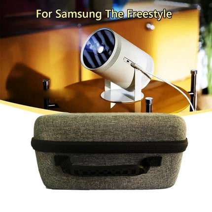 Protective Carrying Case for Samsung Freestyle Projector in gray fabric with handle, custom-fit protective travel case for projector