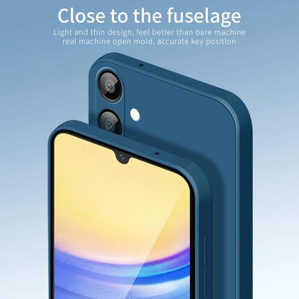 PINWUYO Everyday Case for Samsung Phone Daily Protection showing blue TPU case with raised corners, precise cutouts and soft silicone finish