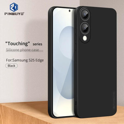PINWUYO Samsung Case for Everyday Phone Protection slim black silicone case for Samsung S25 Edge, everyday scratch and minor drop protection