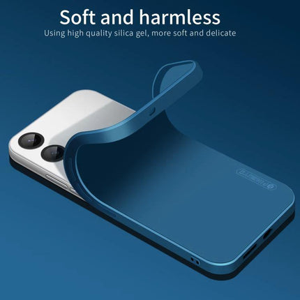 PINWUYO Samsung Case for Everyday Phone Protection slim blue silicone case shown flexible over Samsung phone, soft durable everyday protection
