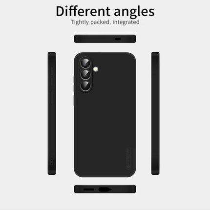 PINWUYO Silicone Case for Everyday Samsung Phone Protection - black TPU case shown from multiple angles protecting camera and edges