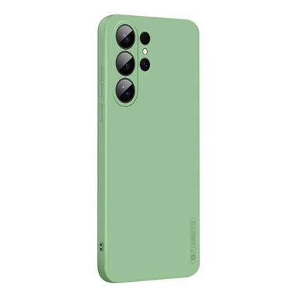 PINWUYO Silicone Case for Everyday Samsung Phone Protection in matte sage green, slim TPU cover with camera cutouts and corner drop protection