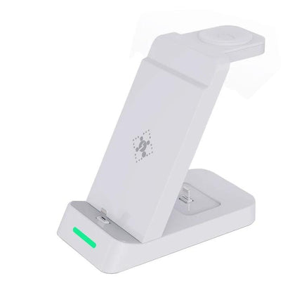 B20 18W Three In One Wireless Charger Stand for iPhone and Apple Watch white folding station with Apple Watch pad and USB-C port