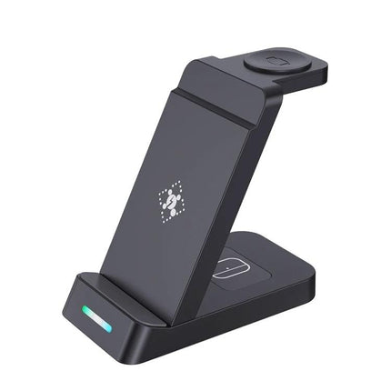 B20A 15W Qi Wireless Charger Stand For IPhone Apple Watch AirPods - black 3-in-1 foldable stand with Type-C, phone, watch and AirPods charging