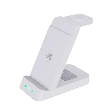 B20A 15W Qi Wireless Charger Stand For IPhone Apple Watch AirPods - white 3-in-1 wireless charging dock with Type-C port and phone stand