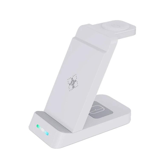 B20A 15W Qi Wireless Charger Stand For IPhone Apple Watch AirPods - white 3-in-1 wireless charging dock with Type-C port and phone stand