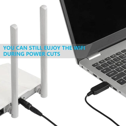 USB Step-Up Voltage Converter Cable for Powering Devices connected between laptop and router to keep WiFi running during power cuts