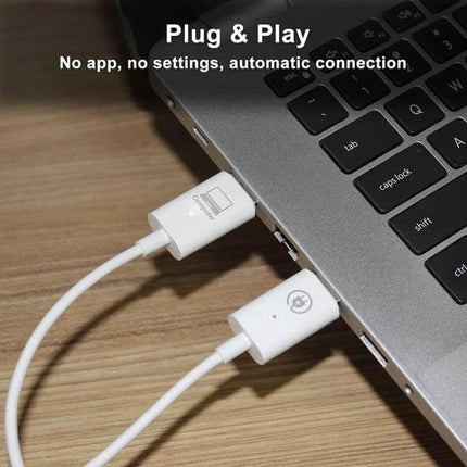 Acsurpo Wireless HDMI Transmitter and Receiver Kit for Projecting to TV plugged into laptop displaying plug & play connection