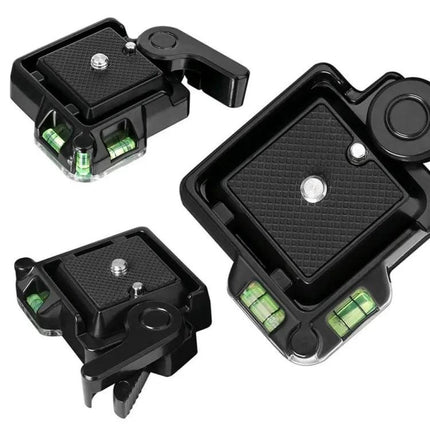 Aluminum Alloy Quick Release Plate for Camera Tripod Mounting - black anodized quick-release plate with bubble levels