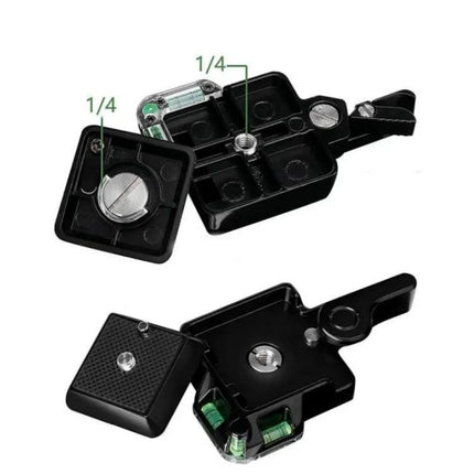Aluminum Alloy Quick Release Plate for Camera Tripod Mounting - black anodized quick-release plate with 1/4" screws and removable camera plate