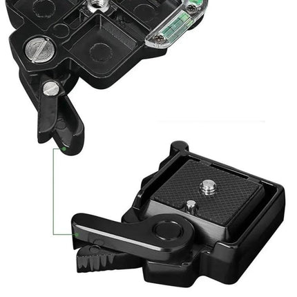 Aluminum Alloy Quick Release Plate for Camera Tripod Mounting with black anodized clamp for fast attach-detach and secure mounting