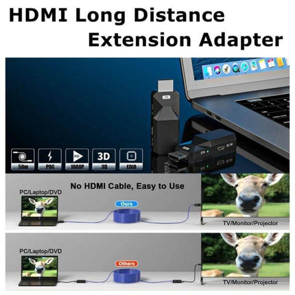 HDMI Extender for Extending Video and Audio up to 165 Feet - compact long-distance HDMI over Ethernet adapter for PC to TV/projector connections