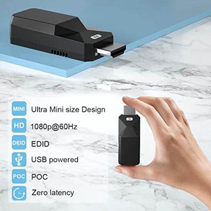 HDMI Extender for Extending Video and Audio up to 165 Feet - compact USB-powered HDMI extender showing ultra mini design, 1080p@60Hz, EDID, zero latency