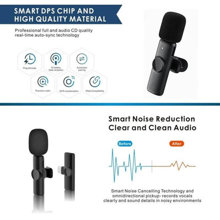 Lavalier Microphone for Everyday Video Calls and Podcasts – wireless clip-on mic with foam windscreen, smart noise reduction and USB-C receiver for clear audio