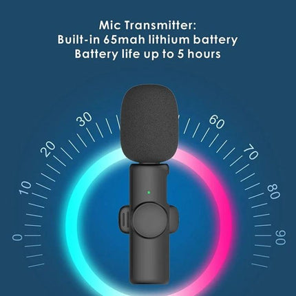 Lavalier Microphone for Everyday Video Calls and Podcasts wireless lavalier mic transmitter with foam windscreen and 5-hour battery life