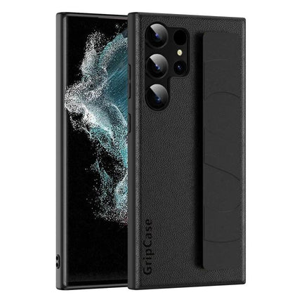 Wrist Strap Phone Case With Hands Free Carrying - black TPU PU protective case with integrated wrist strap for easy hands-free carrying