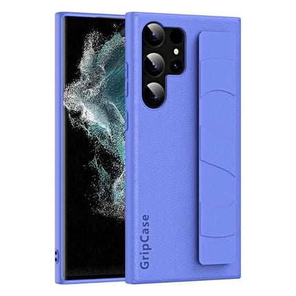 Wrist Strap Phone Case With Hands Free Carrying in blue textured TPU with integrated wrist strap and card pocket, slim protective grip case for smartphone