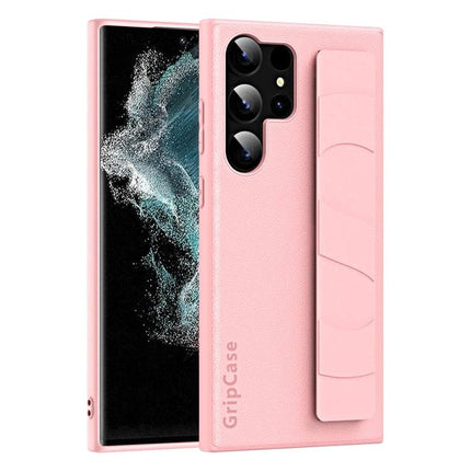 Wrist Strap Phone Case With Hands Free Carrying in pink soft TPU and PU with integrated wrist strap and non-slip grip