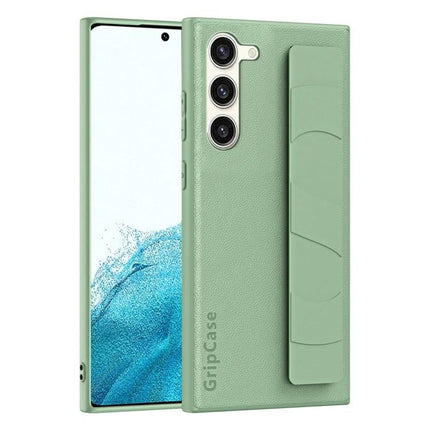 Wrist Strap Phone Case With Hands Free Carrying in sage green soft TPU and PU with integrated wrist strap and non-slip grip