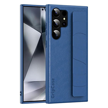 Convenient Wrist Strap Phone Case For Daily Activities Keeps Your Phone Within Reach - blue leather-look TPU PC case with wrist strap and card slot