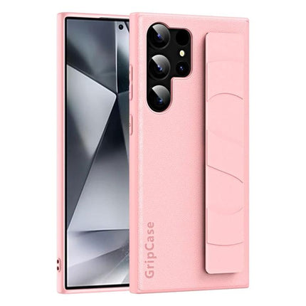 Convenient Wrist Strap Phone Case For Daily Activities Keeps Your Phone Within Reach pink leather-look TPU PC case with wrist strap and camera cutout