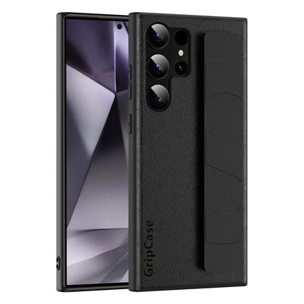 Convenient Wrist Strap Phone Case For Daily Activities Keeps Your Phone Within Reach - black leather-texture phone case with wrist strap, camera cutouts, drop protection