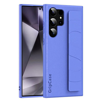 Convenient Wrist Strap Phone Case For Daily Activities Keeps Your Phone Within Reach - blue leather-look grip case with wrist strap and camera cutouts