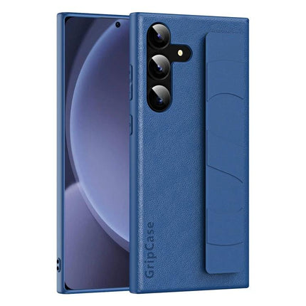 Convenient Wrist Strap Phone Case For Daily Activities Keeps Your Phone Within Reach - blue leather-look case with wrist strap and camera cutouts