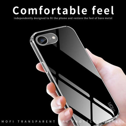 MOFI Clear Phone Case For Everyday iPhone Protection And Daily Use Lightweight Silhouette slim transparent TPU case showing phone held in hand