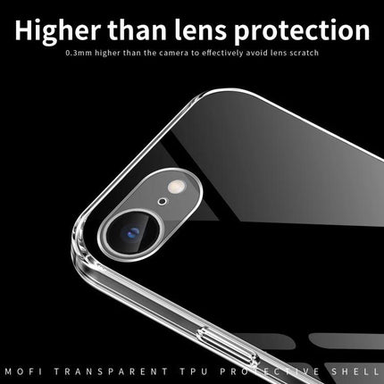 MOFI Clear Phone Case For Everyday iPhone Protection And Daily Use Lightweight Silhouette showing raised camera lip for lens protection and clear TPU