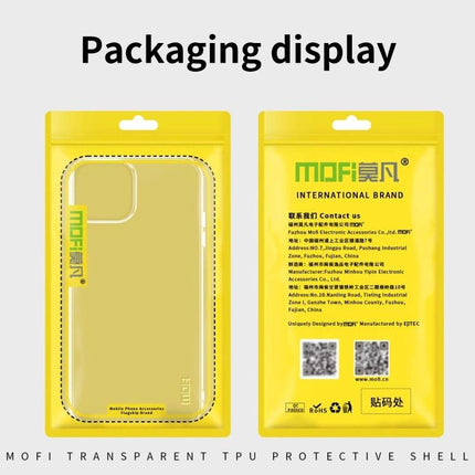 MOFI Clear Phone Case For Everyday iPhone Protection And Daily Use Lightweight Silhouette clear TPU packaging display showing front and back