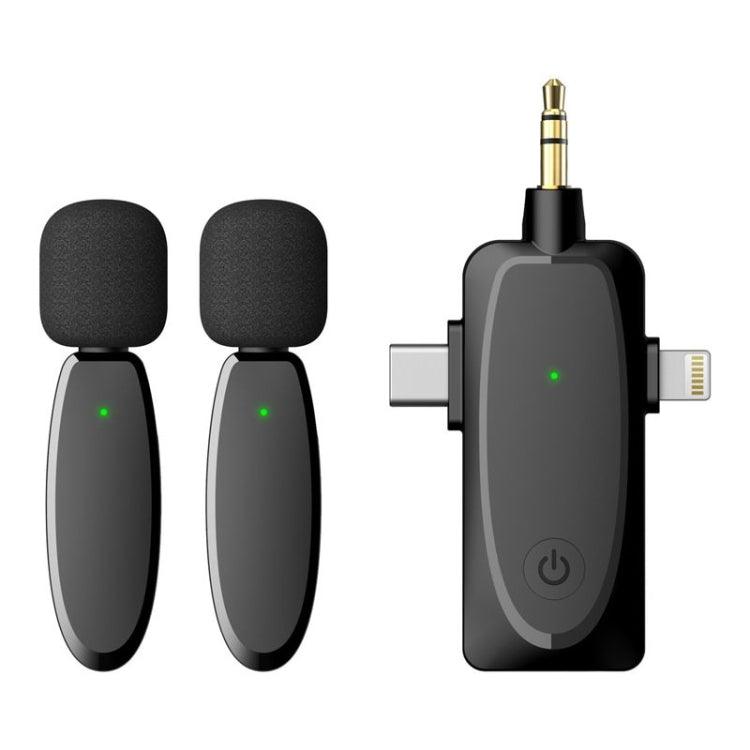 Dual 3-in-1 Wireless Lavalier Microphone System for iPhone, Android, and Cameras with Noise Reduction