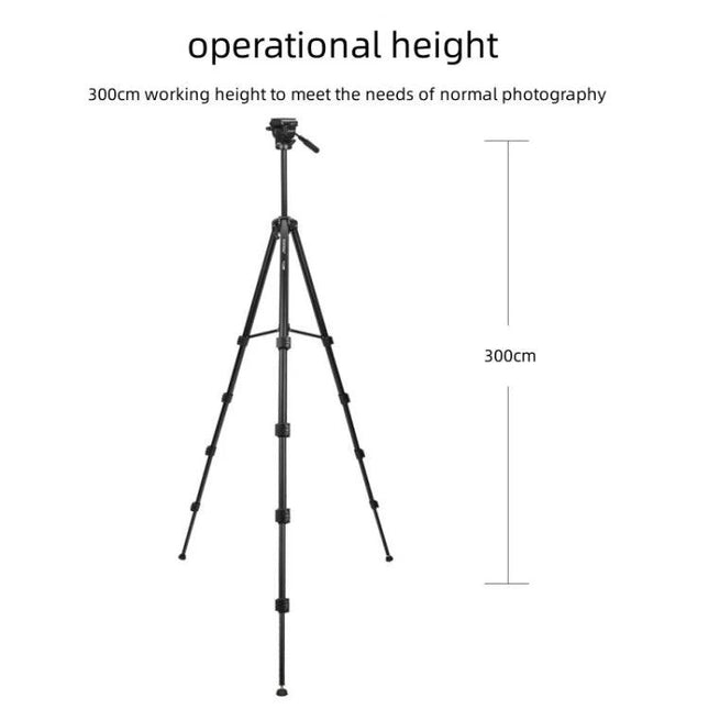 Yunteng Aluminum Tripod for Cameras with Adjustable Height showing full 300cm operational height for outdoor and travel photography