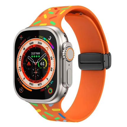 Rainbow Dots Silicone Magnetic Apple Watch 44mm Black Band