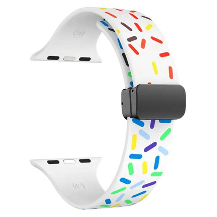 Silicone Rainbow Dots Magnetic Black Buckle Watch Band 42mm
