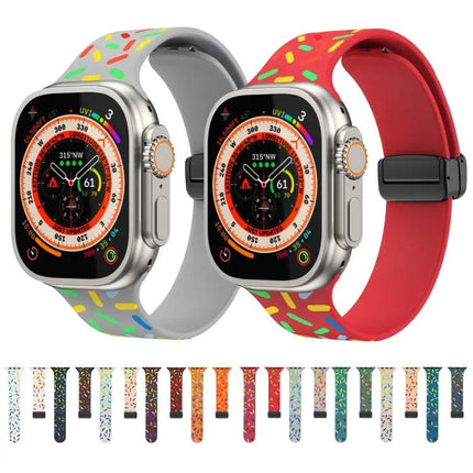 Rainbow Dots Silicone Magnetic Apple Watch 44mm Black Band