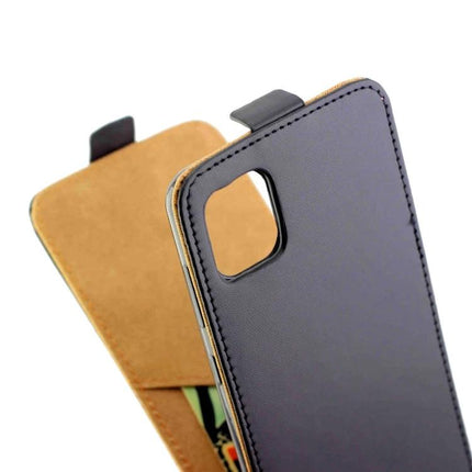 Leather Phone Case For Everyday Protection - slim black leather flip case with soft suede interior and secure snap for commuting